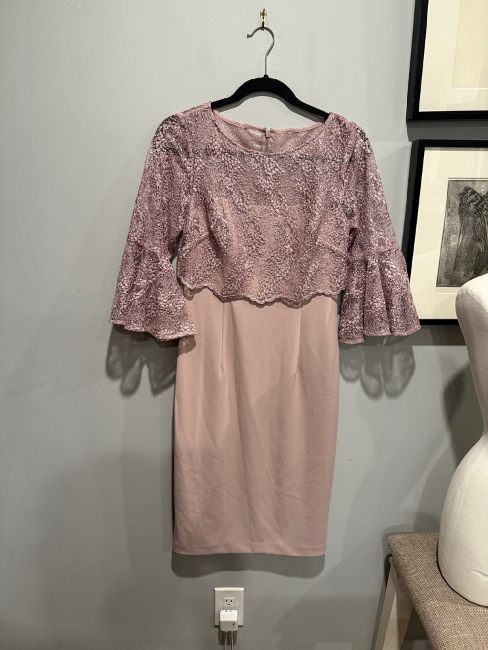 Adrianna Papell Dusty Rose Lace-Overlay Midi Dress